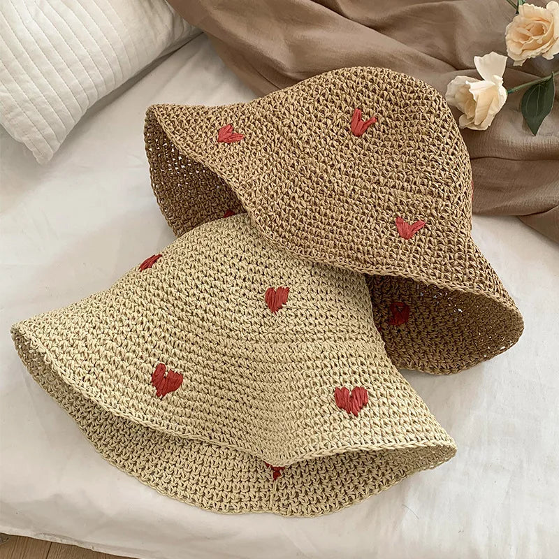 Pure Elegance | New Summer Straw Hat Women Breathable Sun Shading Straw Hat Seaside Vacation Foldable Sun Protection Fisherman Hat