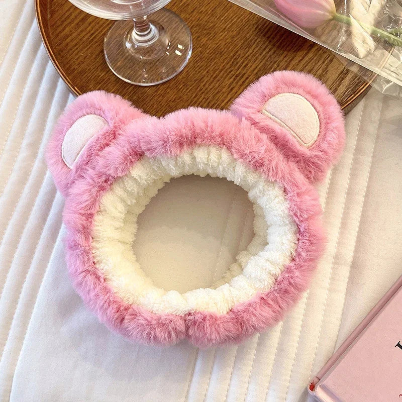 Pure Elegance | Kawaii Plush Bear Headband Lotso Strawberry Bear Plush Ears Headband Cartoon Face Wash Non-Slip Cute Headdress Baby Girl Gift Gold