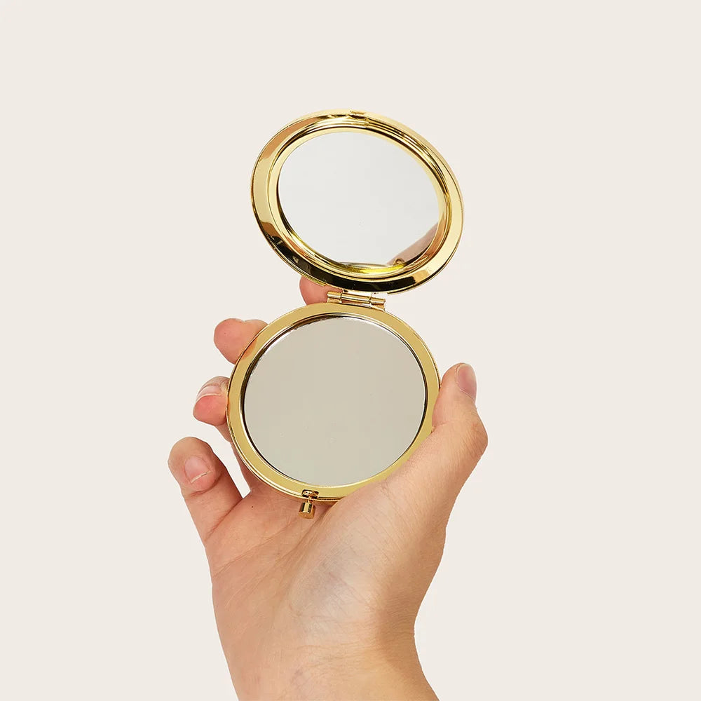 Pure Elegance | Round Makeup Mirror Double Side Metal Mirror Magnifier HD Pocket Makeup Folding Mirror Hand Held Make Up Travel Mini Mirror