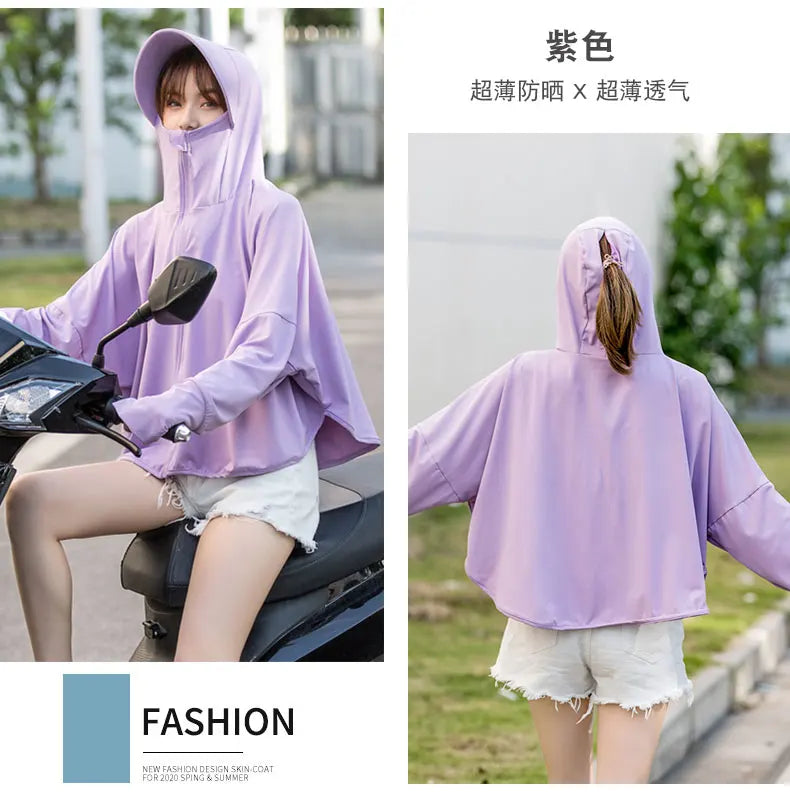 Pure Elegance | Summer Women Sun Protection Clothing UPF 50+ UV Ice Silk Sunscreen Clothing Hooded Sun Protection Clothing Outdoor UV Protection