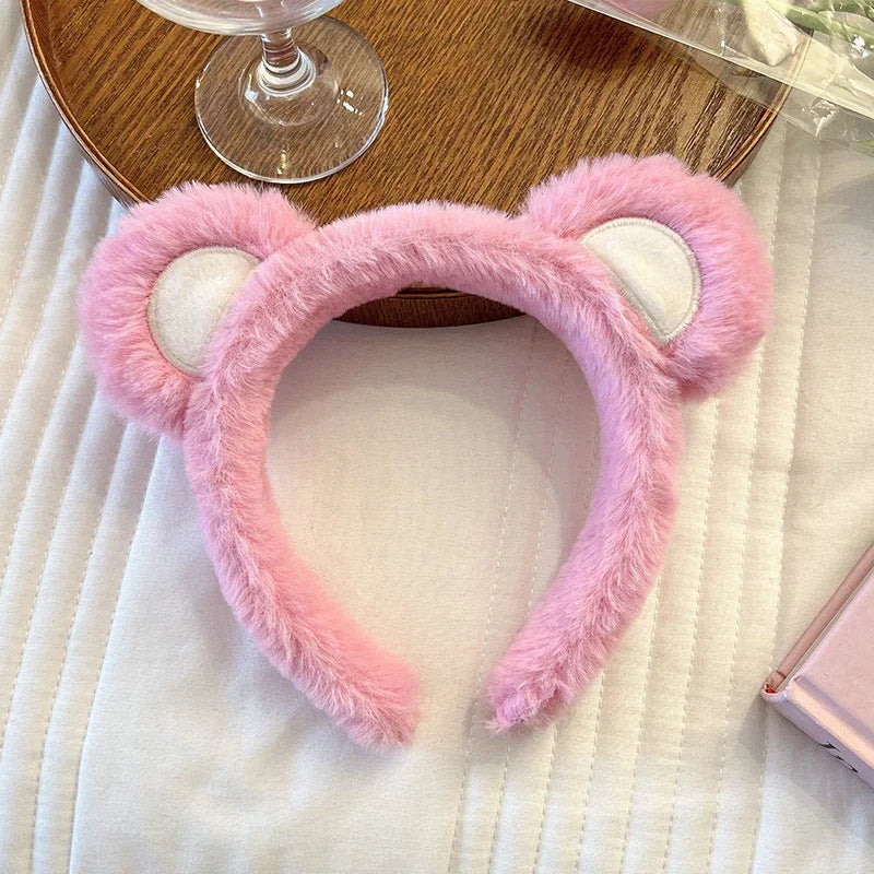 Pure Elegance | Kawaii Plush Bear Headband Lotso Strawberry Bear Plush Ears Headband Cartoon Face Wash Non-Slip Cute Headdress Baby Girl Gift black
