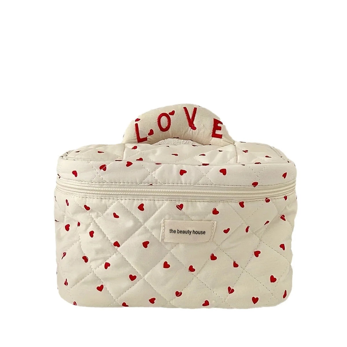 Pure Elegance | LOVE Mini Heart Print Soft Cotton Cosmetic Bags Korea Ins Storage Make Up Bags For Women Portable Travel Organizer Toiletry Bag