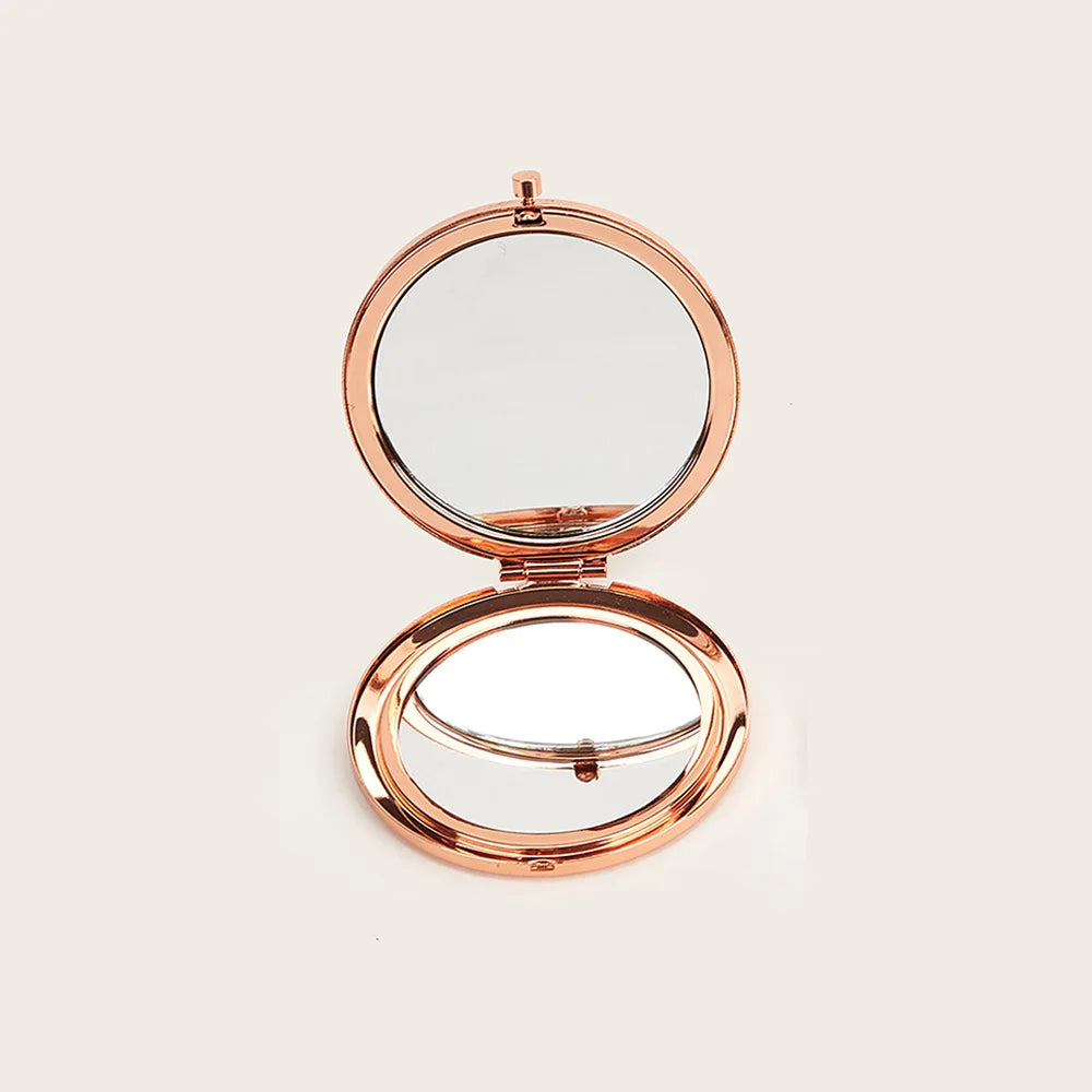 Pure Elegance | Round Makeup Mirror Double Side Metal Mirror Magnifier HD Pocket Makeup Folding Mirror Hand Held Make Up Travel Mini Mirror RoseGold