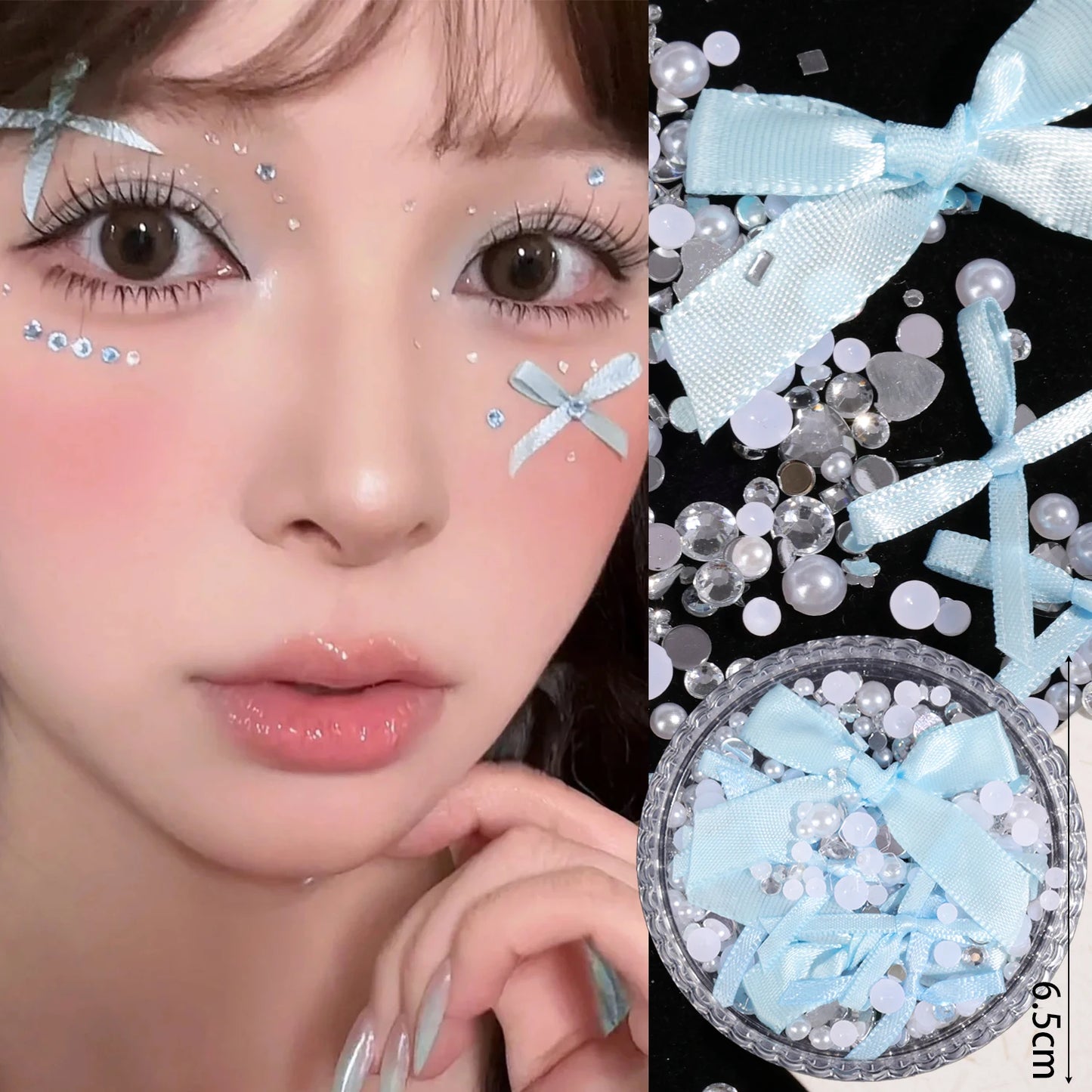Pure Elegance | Sweet Face Jewelry Decoration 3D Bow Love Crystal Butterfly Diamond Facial Make Up DIY Rhinestone Glitter Temporary Tattoos blue