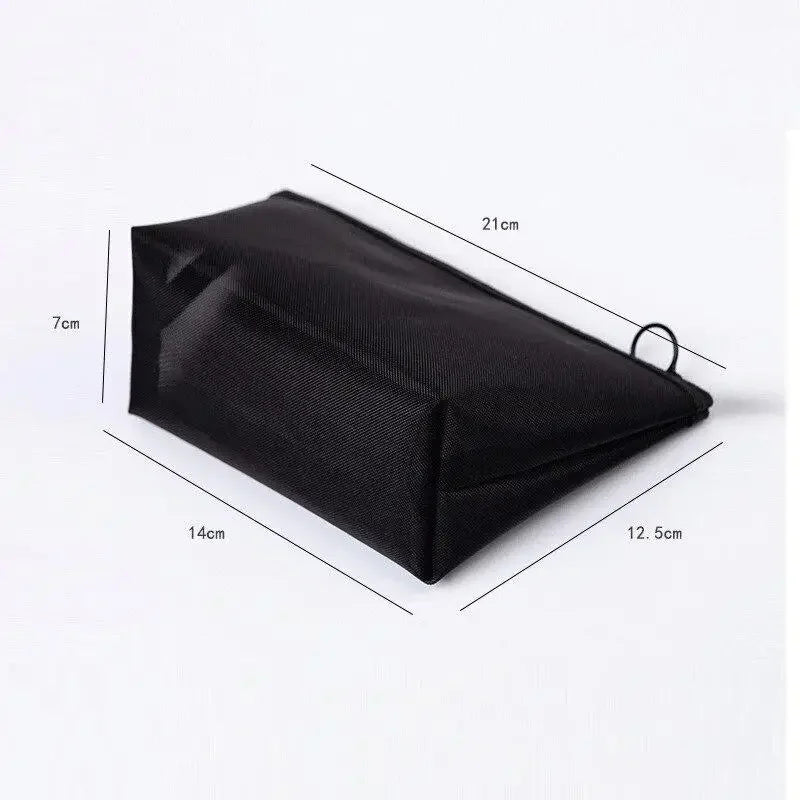 Pure Elegance | Black Nylon Mesh Cosmetic Bag Travel Portable Zipper Make Up Bag Makeup Case Bathroom Toiletry Organizer Pouch Wash Kit Bags 21x12x7cm