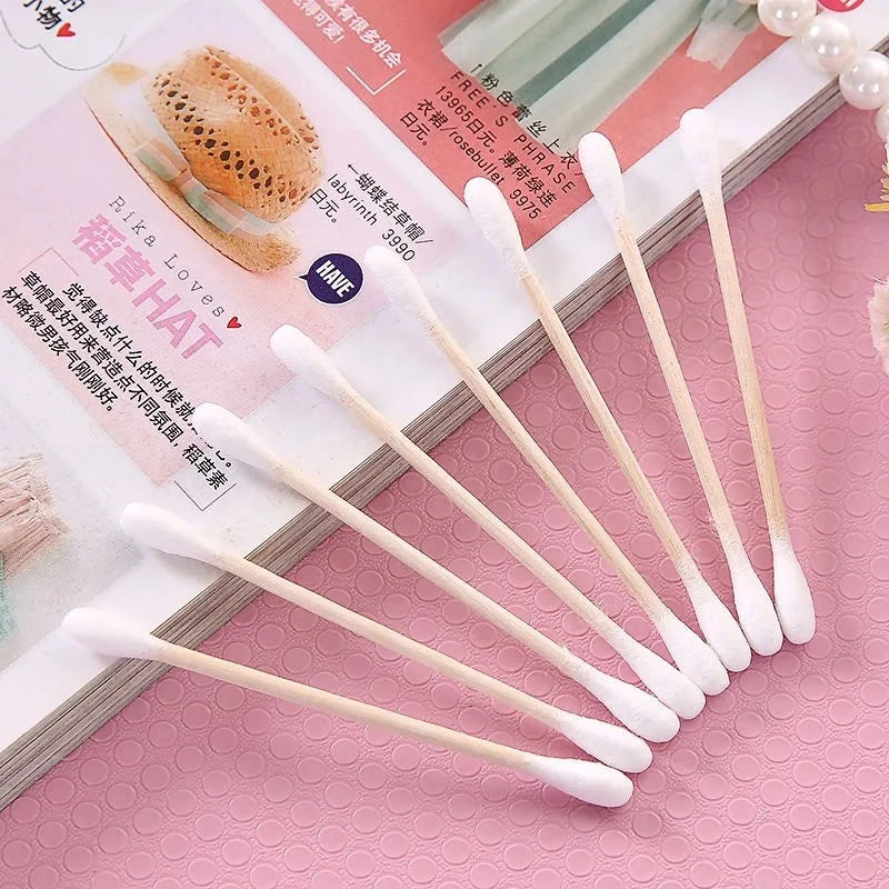 Pure Elegance | 500pcs Double Head Wood Cotton Swab Nose Ears Cleaning Women Makeup Tools Lipstik Cotton Buds Tip Sticks Bastoncillos Oidos