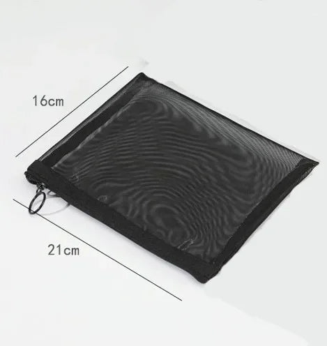 Pure Elegance | Black Nylon Mesh Cosmetic Bag Travel Portable Zipper Make Up Bag Makeup Case Bathroom Toiletry Organizer Pouch Wash Kit Bags 1Pcs 16x21cm