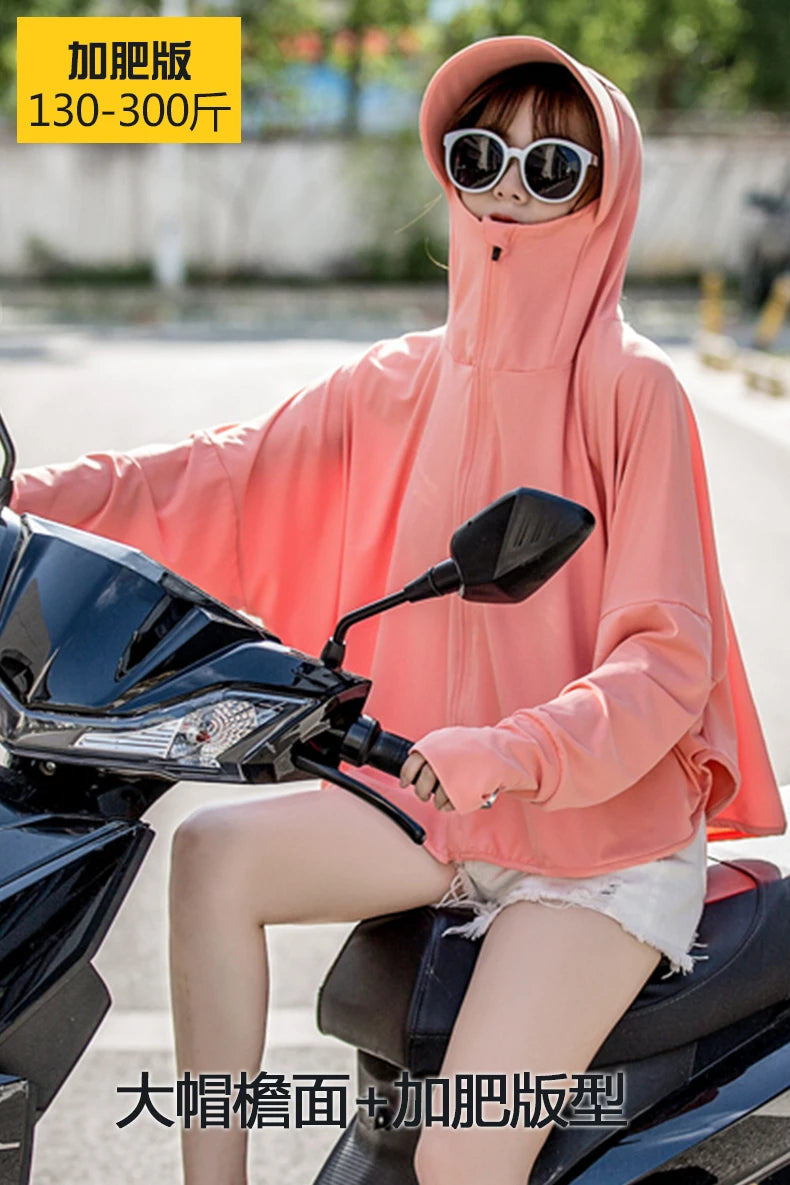 Pure Elegance | Summer Women Sun Protection Clothing UPF 50+ UV Ice Silk Sunscreen Clothing Hooded Sun Protection Clothing Outdoor UV Protection