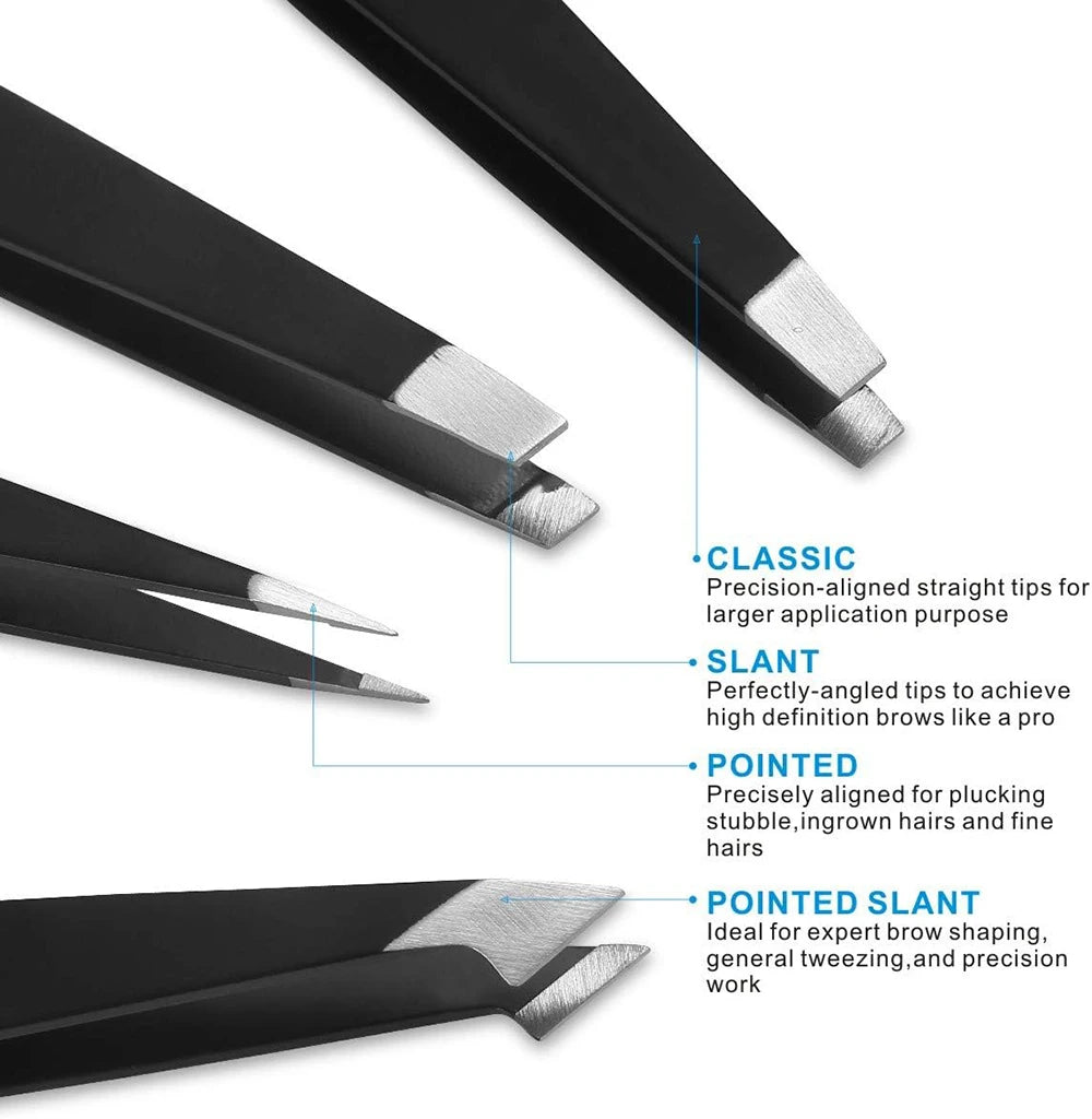 Pure Elegance | 4PCS Tweezers Set Professional Makeup Tools Stainless Steel Tweezers for Eyebrows for Facial Hair and Ingrown Hair Removal