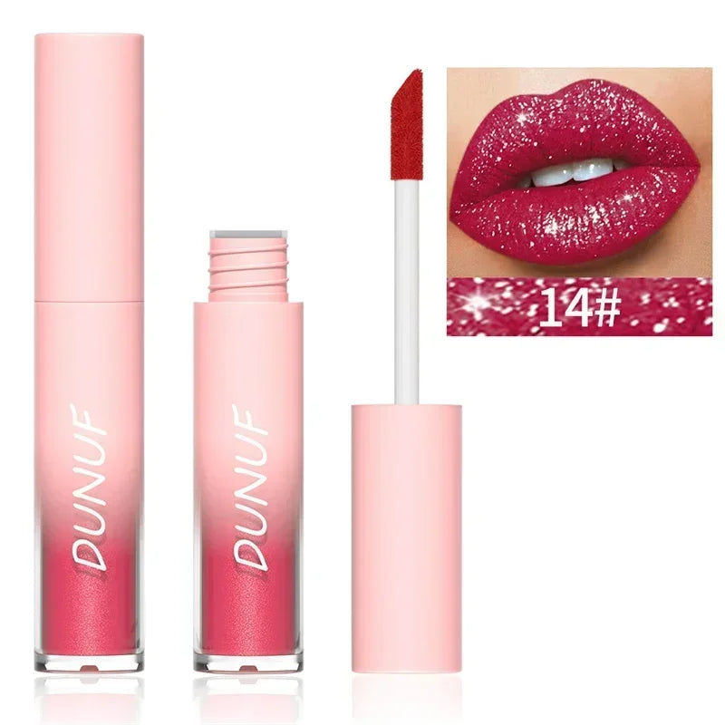 Pure Elegance | Waterproof Diamond Shimmer Glitter Lip Gloss 18 Colors Matte Glitter Liquid Lipstick Diamond Pearl Colour Lip Gloss Sexy Make Up 14