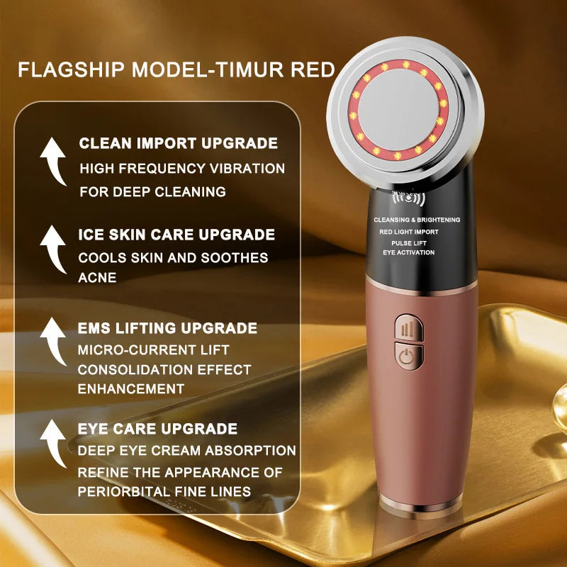 Pure Elegance | Facial beauty device import device, skin rejuvenation facial lifting and firming micro current beauty device, facial massage dev Timu Red