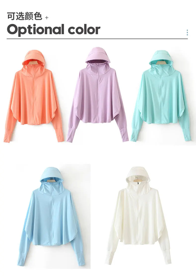 Pure Elegance | Summer Women Sun Protection Clothing UPF 50+ UV Ice Silk Sunscreen Clothing Hooded Sun Protection Clothing Outdoor UV Protection