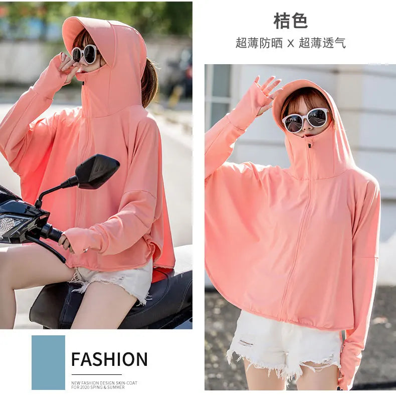 Pure Elegance | Summer Women Sun Protection Clothing UPF 50+ UV Ice Silk Sunscreen Clothing Hooded Sun Protection Clothing Outdoor UV Protection