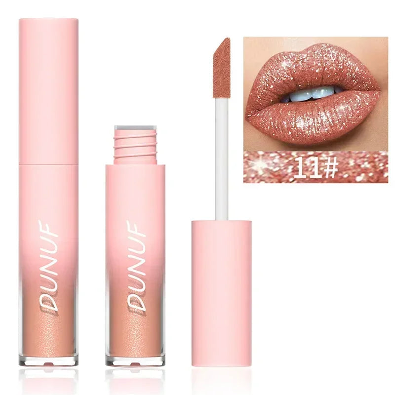 Pure Elegance | Waterproof Diamond Shimmer Glitter Lip Gloss 18 Colors Matte Glitter Liquid Lipstick Diamond Pearl Colour Lip Gloss Sexy Make Up 11