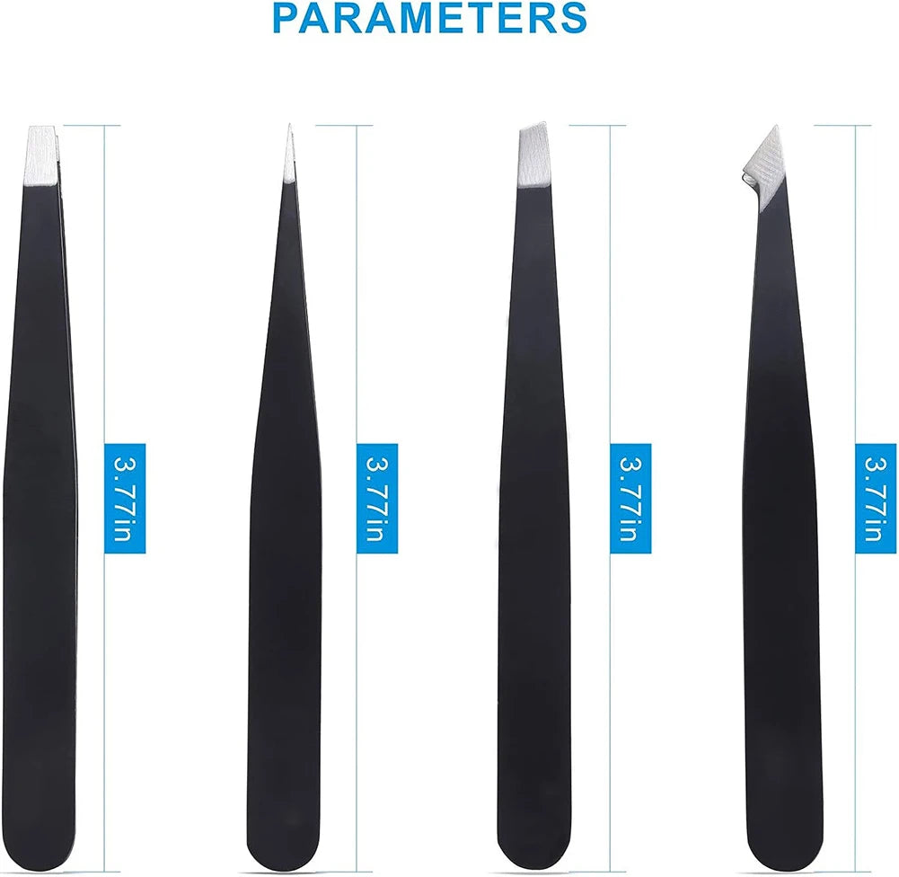 Pure Elegance | 4PCS Tweezers Set Professional Makeup Tools Stainless Steel Tweezers for Eyebrows for Facial Hair and Ingrown Hair Removal