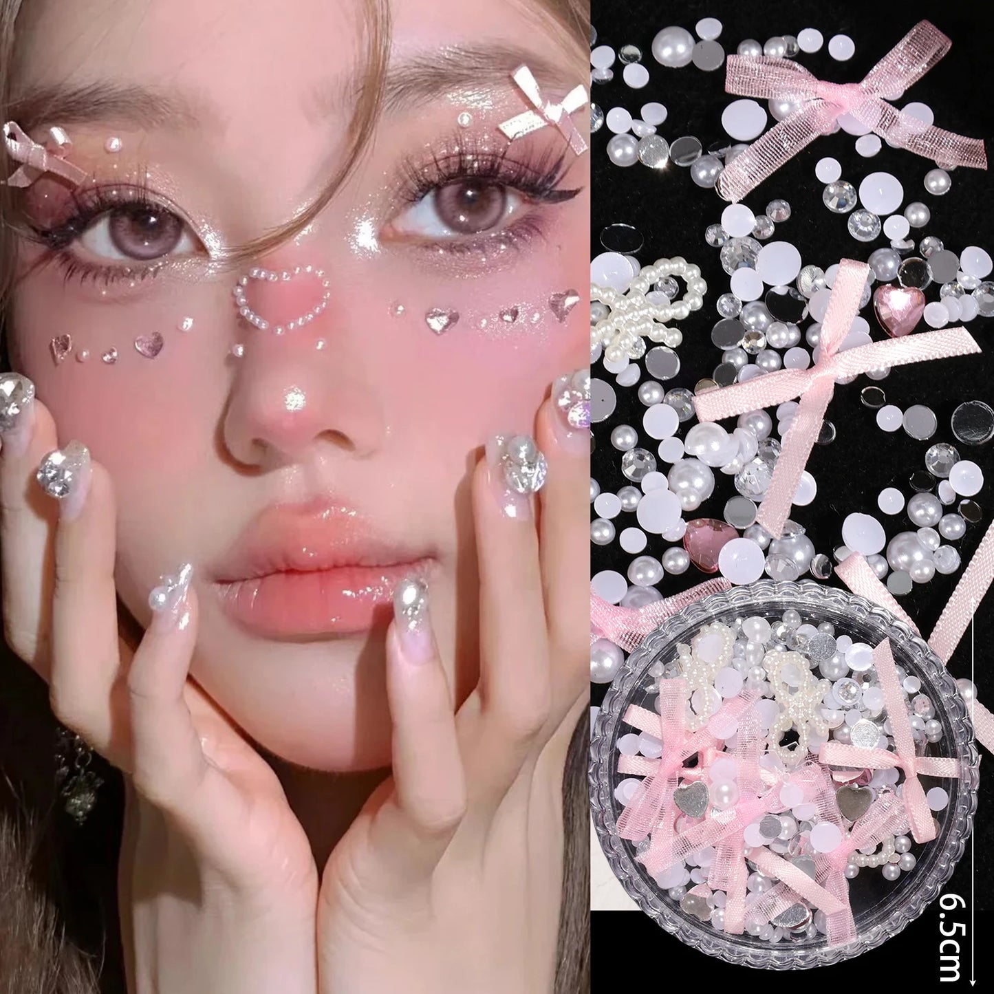 Pure Elegance | Sweet Face Jewelry Decoration 3D Bow Love Crystal Butterfly Diamond Facial Make Up DIY Rhinestone Glitter Temporary Tattoos pink