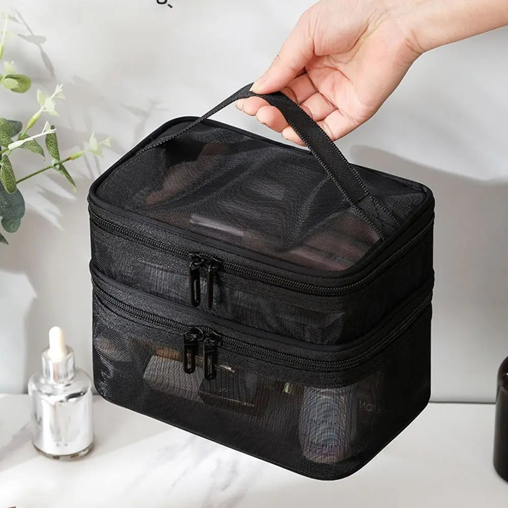 Pure Elegance | Women's Transparent Mesh Travel Cosmetic Bag Makeup and Toiletries Kit Storage Bag Make Up Organizer Bag