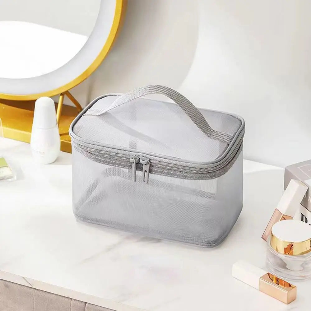 Pure Elegance | Women's Transparent Mesh Travel Cosmetic Bag Makeup and Toiletries Kit Storage Bag Make Up Organizer Bag grey-1 layer
