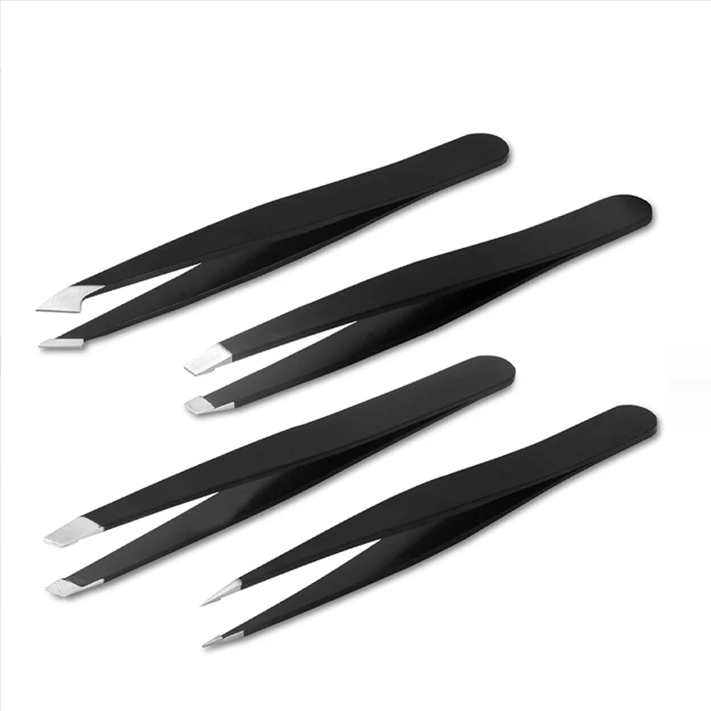 Pure Elegance | 4PCS Tweezers Set Professional Makeup Tools Stainless Steel Tweezers for Eyebrows for Facial Hair and Ingrown Hair Removal 4pcs