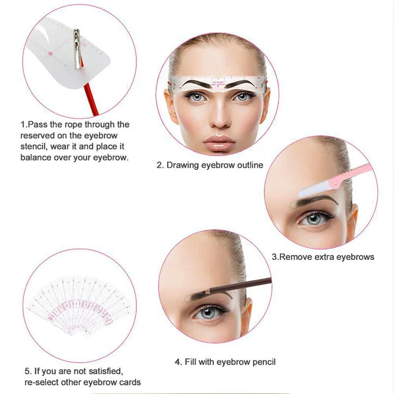 Pure Elegance | 12 Styles/set Reusable DIY Eye Brow Drawing Guide Styling Shaping Grooming Template Card Eyebrow Stencil Set Easy Make Up Tools