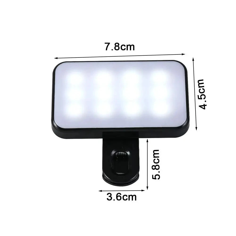 Pure Elegance | Portable Mini Selfie Fill Light Rechargeable 3 Modes Adjustable Brightness Clip On For Phone Laptop Tablet Meeting Make Up