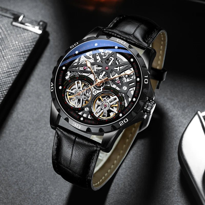 Pure Elegance | AILANG 2022 Men's Fashion Watch Automatic Double Pendulum Tourbillon Watch Luxury Clock Waterproof Business Mechanical Watch 3