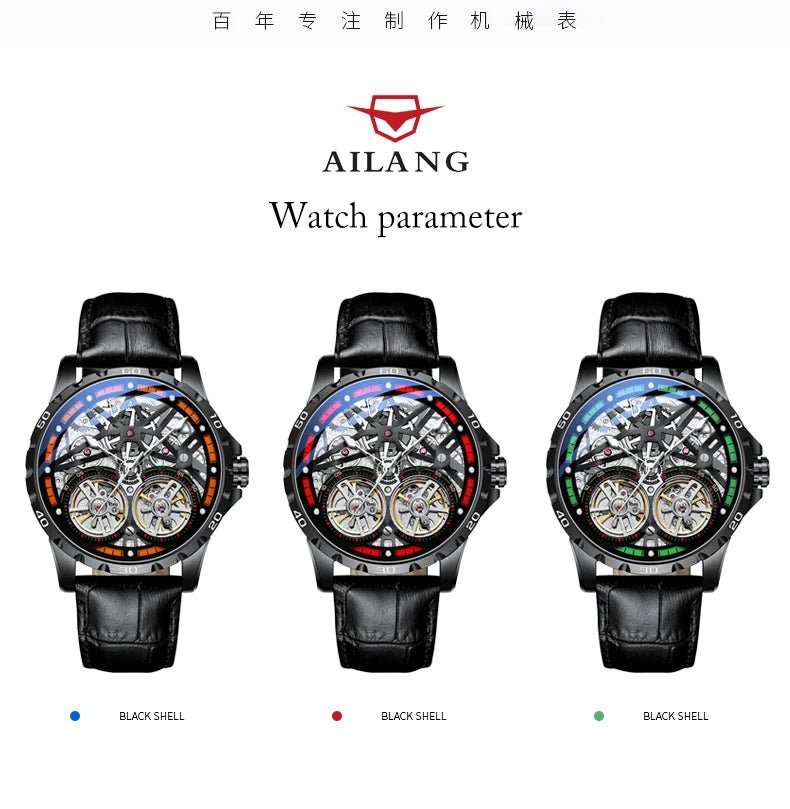 Pure Elegance | AILANG 2022 Men's Fashion Watch Automatic Double Pendulum Tourbillon Watch Luxury Clock Waterproof Business Mechanical Watch