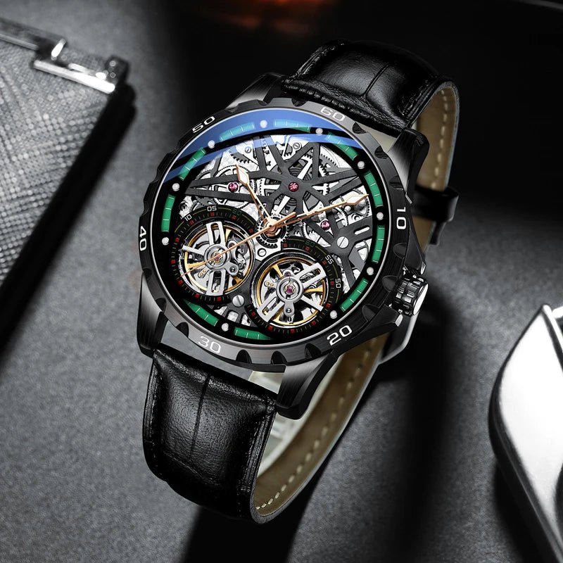 Pure Elegance | AILANG 2022 Men's Fashion Watch Automatic Double Pendulum Tourbillon Watch Luxury Clock Waterproof Business Mechanical Watch 5