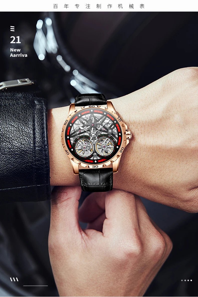 Pure Elegance | AILANG 2022 Men's Fashion Watch Automatic Double Pendulum Tourbillon Watch Luxury Clock Waterproof Business Mechanical Watch