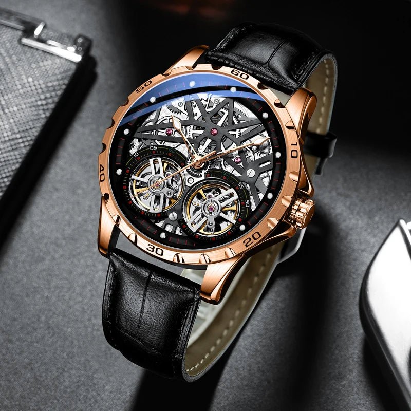 Pure Elegance | AILANG 2022 Men's Fashion Watch Automatic Double Pendulum Tourbillon Watch Luxury Clock Waterproof Business Mechanical Watch 8
