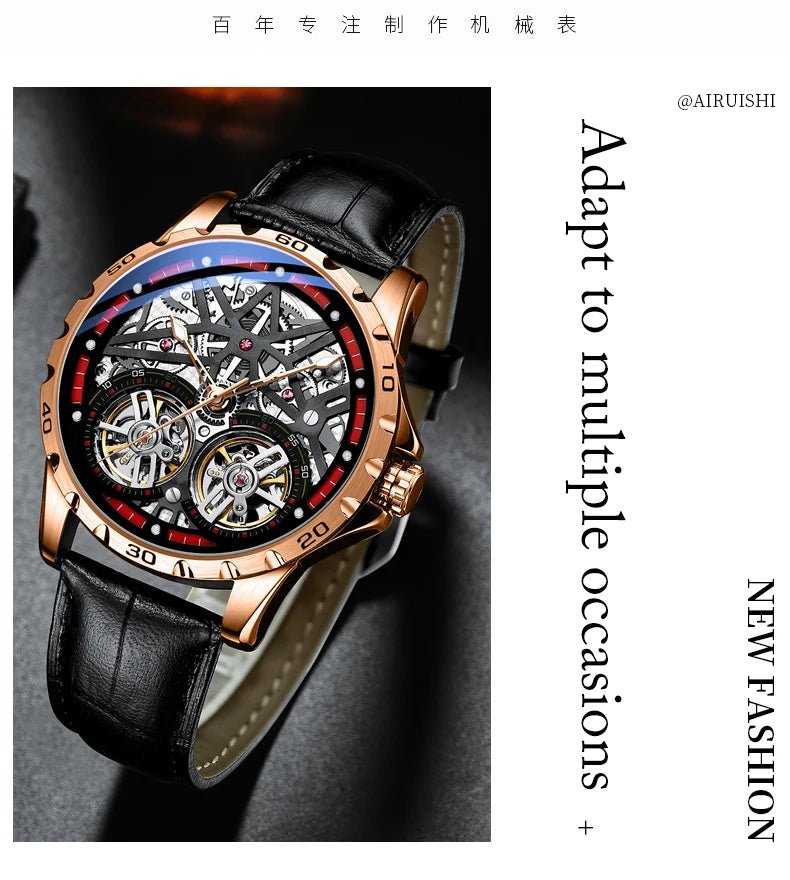 Pure Elegance | AILANG 2022 Men's Fashion Watch Automatic Double Pendulum Tourbillon Watch Luxury Clock Waterproof Business Mechanical Watch
