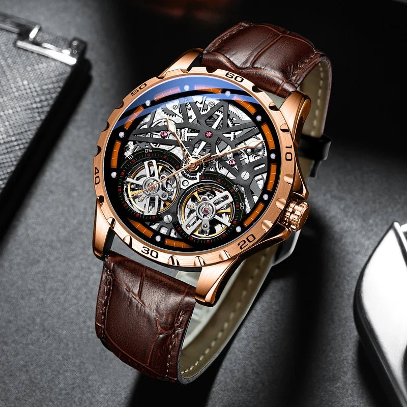 Pure Elegance | AILANG 2022 Men's Fashion Watch Automatic Double Pendulum Tourbillon Watch Luxury Clock Waterproof Business Mechanical Watch 12