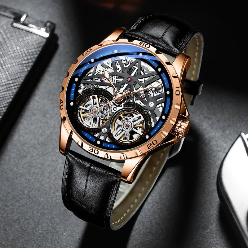 Pure Elegance | AILANG 2022 Men's Fashion Watch Automatic Double Pendulum Tourbillon Watch Luxury Clock Waterproof Business Mechanical Watch 9