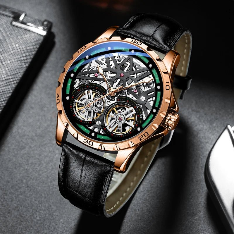 Pure Elegance | AILANG 2022 Men's Fashion Watch Automatic Double Pendulum Tourbillon Watch Luxury Clock Waterproof Business Mechanical Watch 10