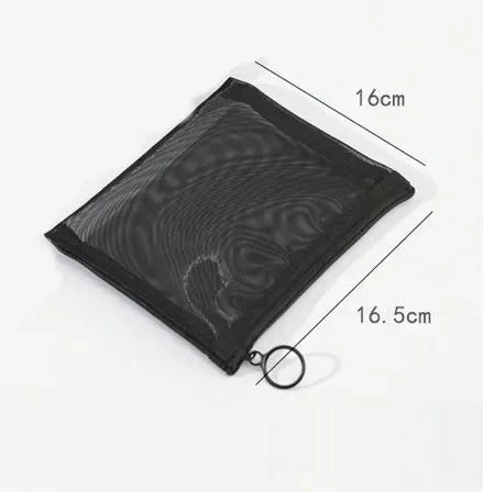Pure Elegance | Black Nylon Mesh Cosmetic Bag Travel Portable Zipper Make Up Bag Makeup Case Bathroom Toiletry Organizer Pouch Wash Kit Bags 1Pcs 16X16.5CM
