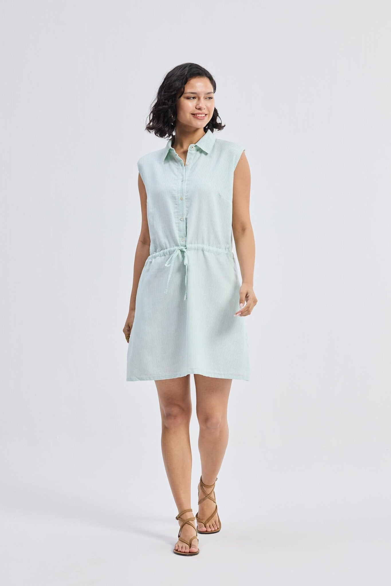 Pure Elegance | Drawstring Shirt Dress in Stripes