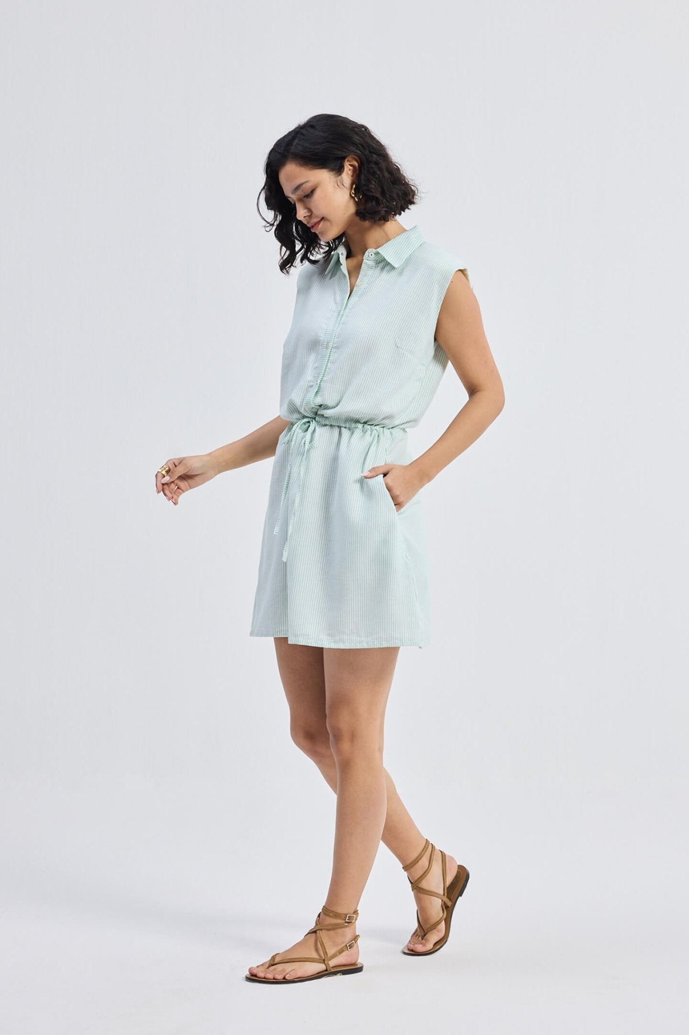Pure Elegance | Drawstring Shirt Dress in Stripes