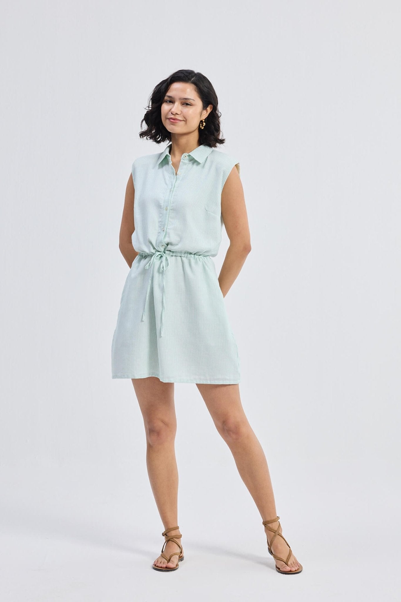 Pure Elegance | Drawstring Shirt Dress in Stripes
