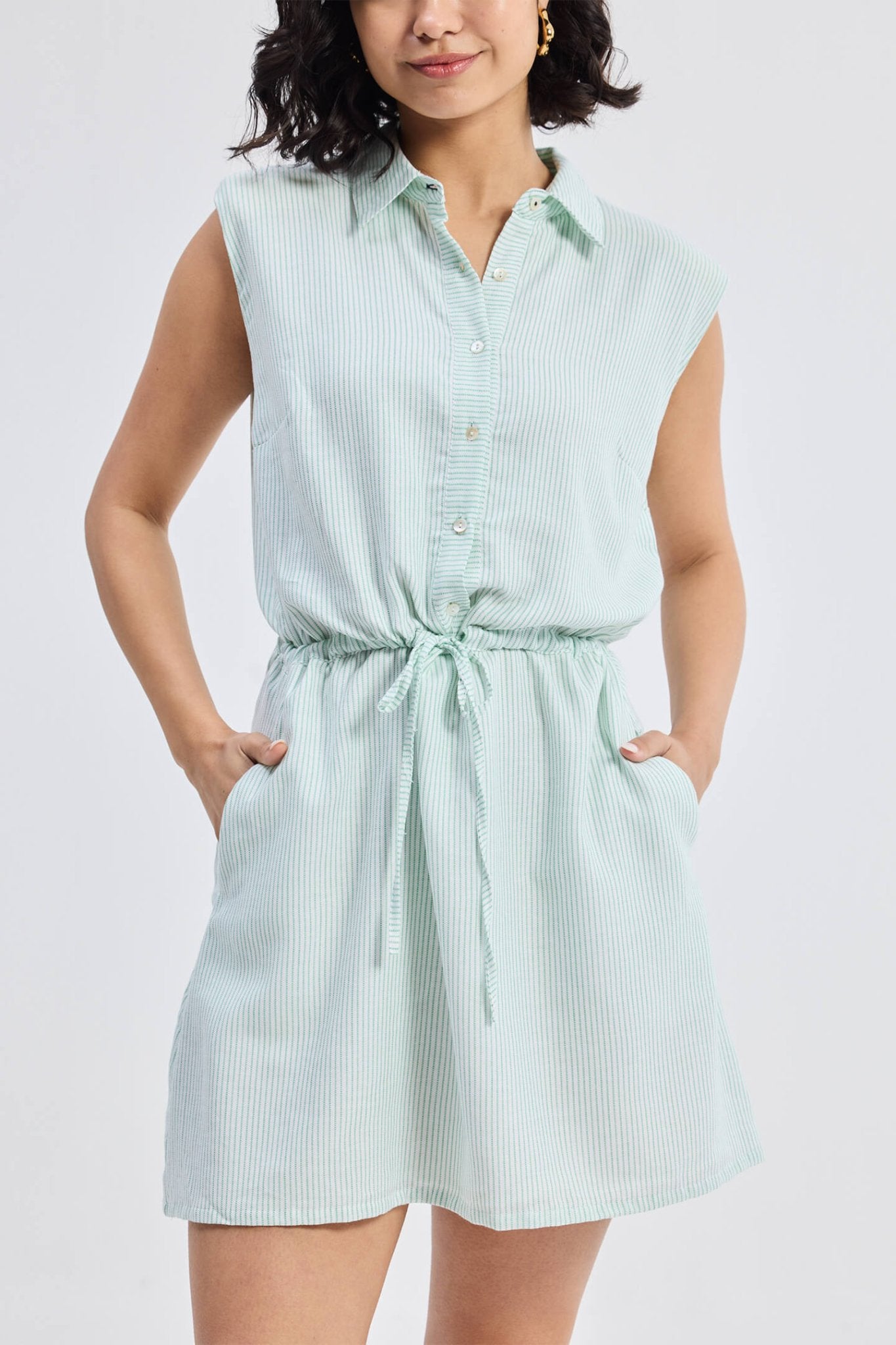 Pure Elegance | Drawstring Shirt Dress in Stripes