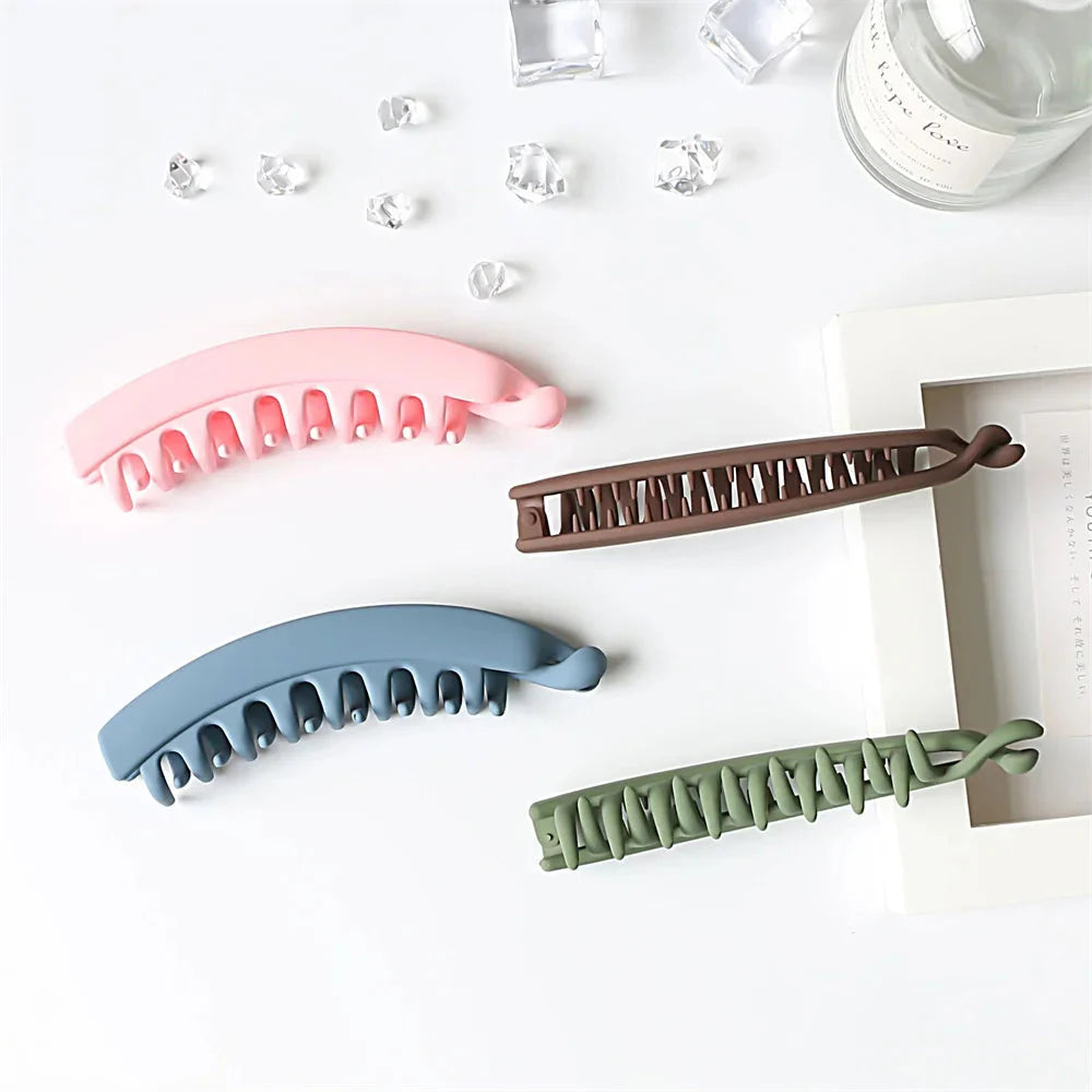 Pure Elegance | Frosted Solid Color Banana Hair Clips – Fashion Ponytail Barrettes & Hair Claws for Women