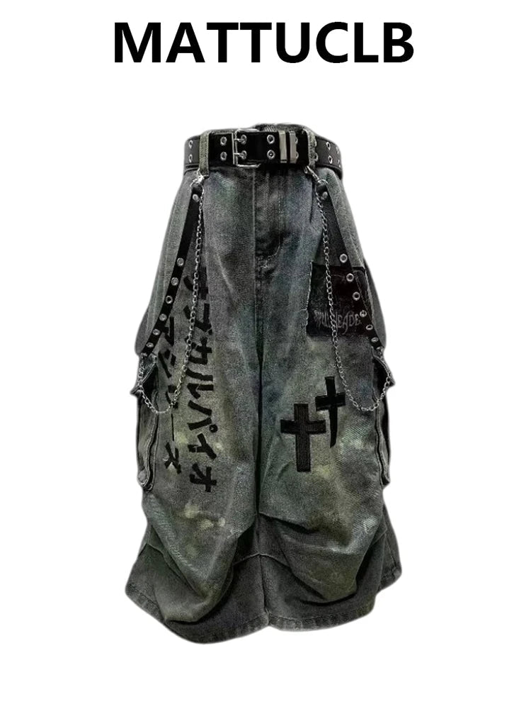 Pure Elegance | Summer Women Goblin Core Cross Denim Jorts Shorts Y2k Calf-Length Jean Pants Trashy Y2K Abi Japanese Cyber Punk Grunge Unisex