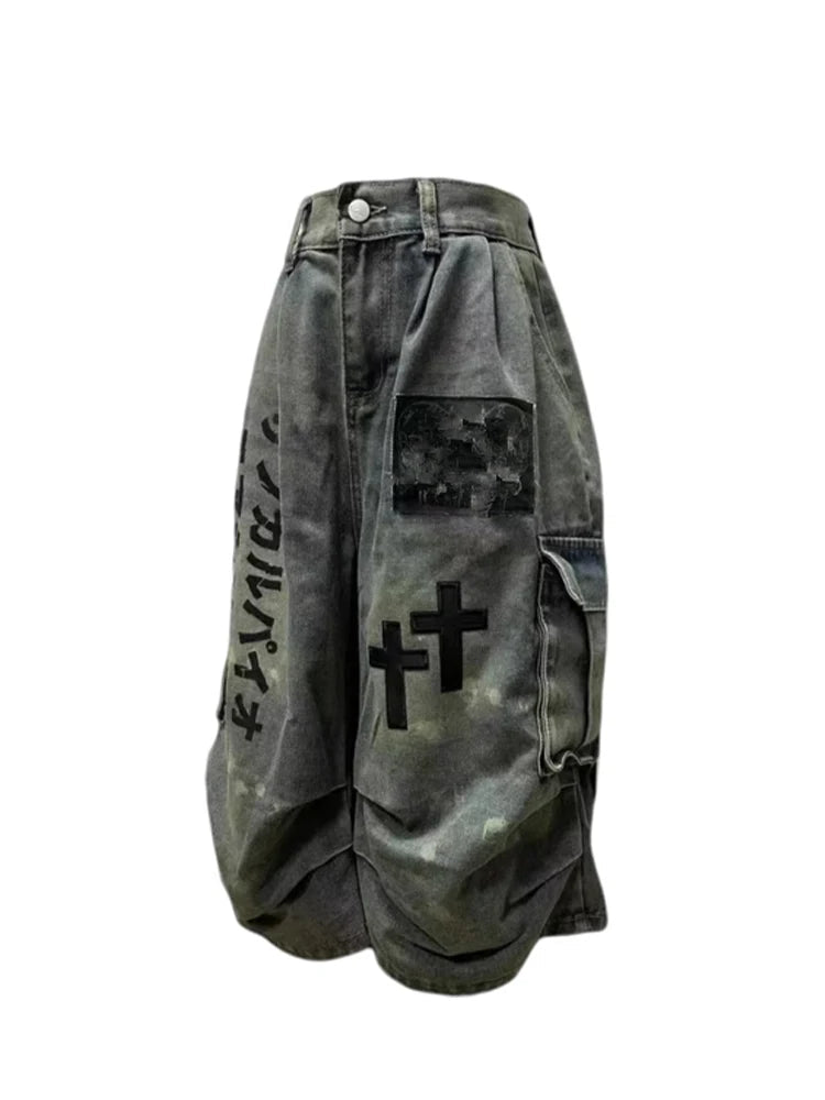 Pure Elegance | Summer Women Goblin Core Cross Denim Jorts Shorts Y2k Calf-Length Jean Pants Trashy Y2K Abi Japanese Cyber Punk Grunge Unisex