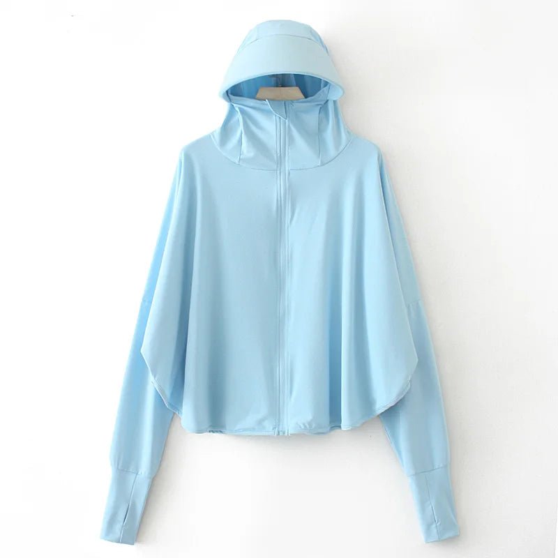 Pure Elegance | Summer Women Sun Protection Clothing UPF 50+ UV Ice Silk Sunscreen Clothing Hooded Sun Protection Clothing Outdoor UV Protection blue CHINA