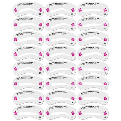 Pure Elegance | 12 Styles/set Reusable DIY Eye Brow Drawing Guide Styling Shaping Grooming Template Card Eyebrow Stencil Set Easy Make Up Tools 24pcs Card