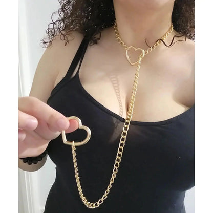 Pure Elegance | Adjustable Heart O-Ring Punk Rock Cuban Chain Necklace – Lariat Y-Style Necklace with Key & Heart Lock Pendant