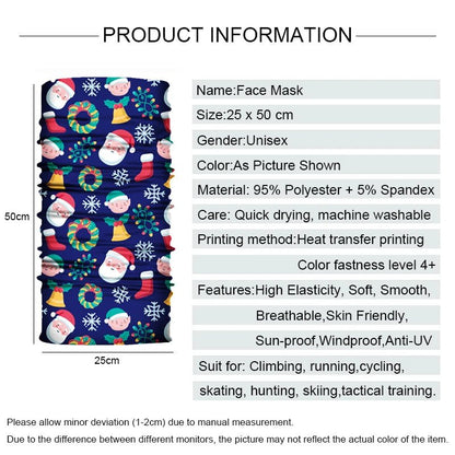 Pure Elegance | 3D Printed Christmas Turban Face Neck Warmer Seamless Scarf Bandana Outdoor Sport Sun Protection Ski Mask Santa Claus Tree