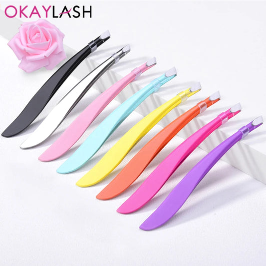 Pure Elegance | OKAYLASH Professional Eyebrow Tweezers Stainless Steel Gold Lash Clamps Colorful Hair Removal Tweezers Metal Beauty Makeup Tools