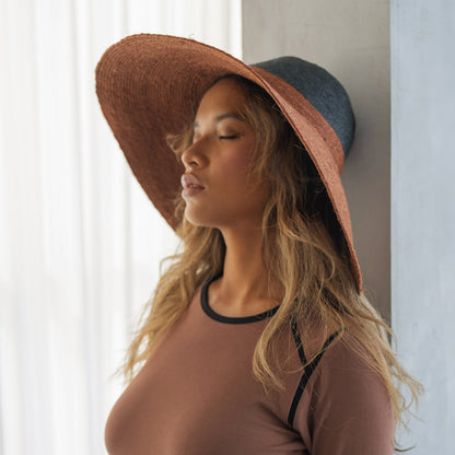Pure Elegance | RIRI DUO Jute Handwoven Straw Hat in Burnt Sienna & Black