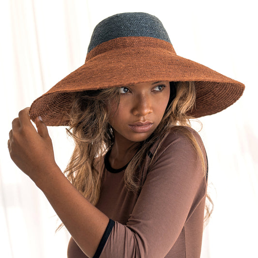 Pure Elegance | RIRI DUO Jute Handwoven Straw Hat in Burnt Sienna & Black