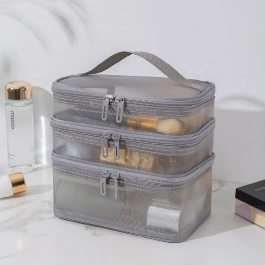 Pure Elegance | Women's Transparent Mesh Travel Cosmetic Bag Makeup and Toiletries Kit Storage Bag Make Up Organizer Bag